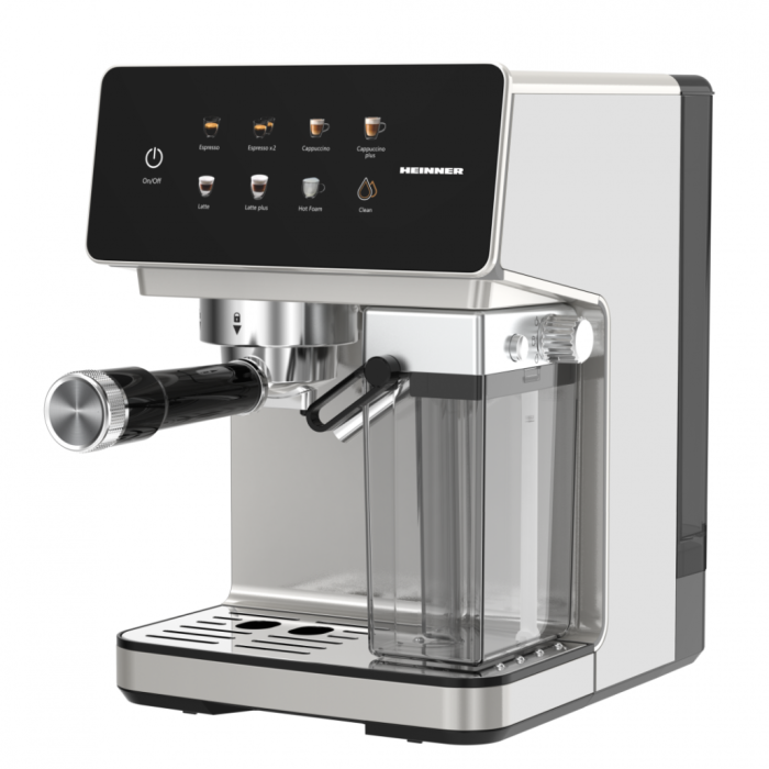 Espressor digital cu rezervor de lapte Heinner CreamyBlend HEM-LK20DMLK, 1350W, 20 bar, panoul digital si control tactil, Inox [2]