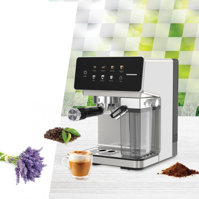Espressor digital cu rezervor de lapte Heinner CreamyBlend HEM-LK20DMLK, 1350W, 20 bar, panoul digital si control tactil, Inox [8]