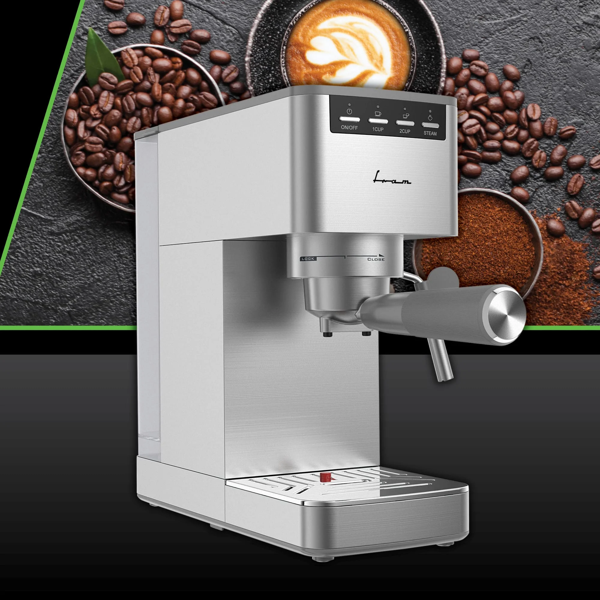 Espressor manual FRAM FEM-D15SS, 1350 W, 15 Bari, rezervor de apa 1.2 L,Carcasa Inox [4]