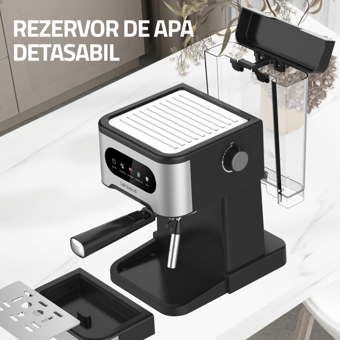 Espressor manual Samus Café Gusto 20, 20 bari, 5 băuturi presetate, rezervor 1.5 L, control tactil, 1350 W, sistem spumare cappuccino, negru-inox [10]