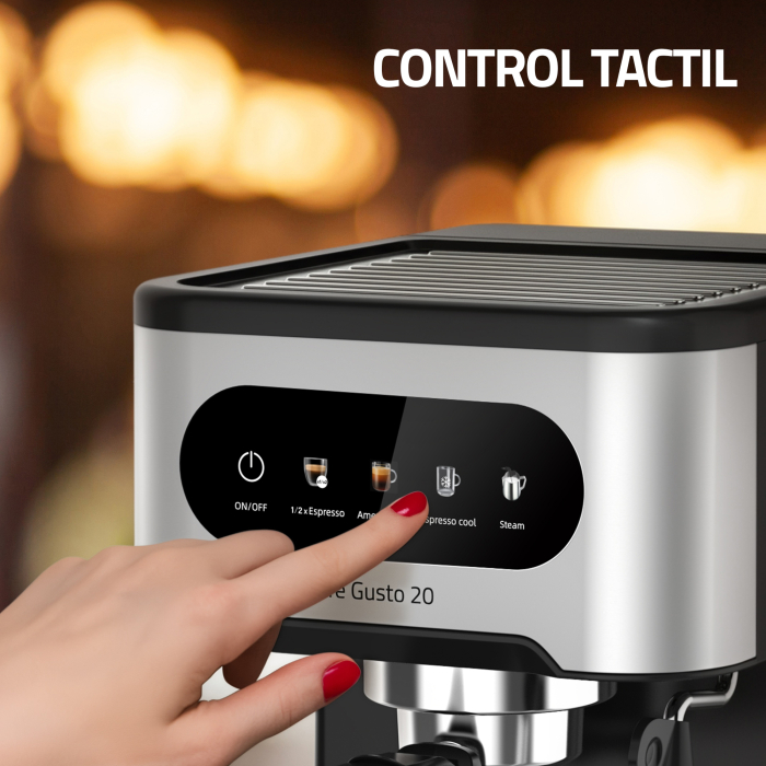 Espressor manual Samus Café Gusto 20, 20 bari, 5 băuturi presetate, rezervor 1.5 L, control tactil, 1350 W, sistem spumare cappuccino, negru-inox [6]