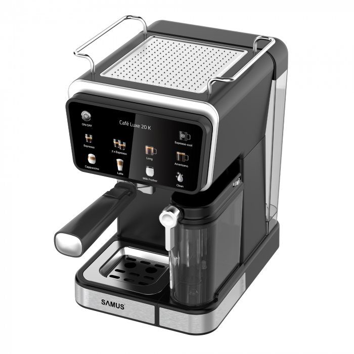 Espressor manual Samus Café Luxe 20K, 20 bar, rezervor lapte 500 ml, 8 tipuri băuturi, control tactil, 1350 W, capsule/cafea măcinată, negru-inox [2]