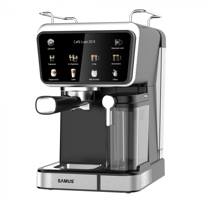 Espressor manual Samus Café Luxe 20K, 20 bar, rezervor lapte 500 ml, 8 tipuri băuturi, control tactil, 1350 W, capsule/cafea măcinată, negru-inox [4]
