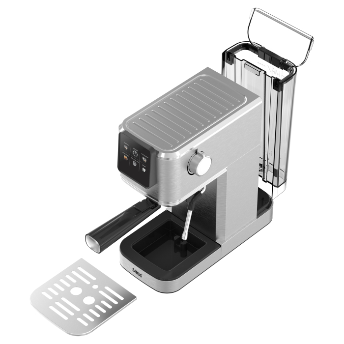 Espressor Manual Slim, 20 Bari, 1350W, Control Tactil, Cafea Măcinată & Capsule, 5 Băuturi, Rezervor 1.2L, Inox [3]