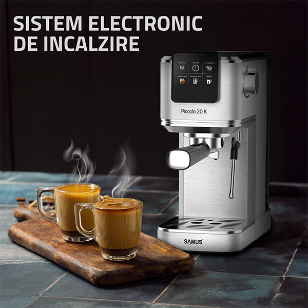 Espressor Manual Slim, 20 Bari, 1350W, Control Tactil, Cafea Măcinată & Capsule, 5 Băuturi, Rezervor 1.2L, Inox [12]
