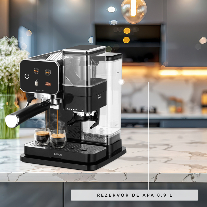 Espressor Samus Flavour 20, 20 bari, Rasnita de cafea integrata 115 g, Putere 1350 W, Rezervor de apa transparent detasabil 0.9 litri [10]