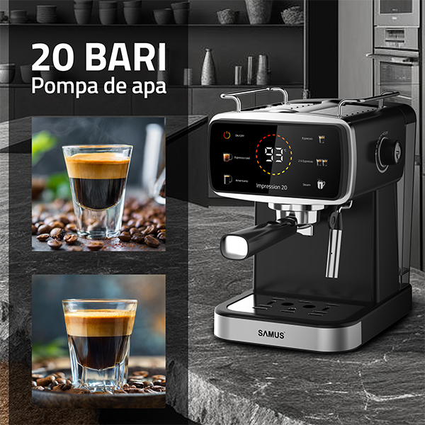 Espressor Samus Impression 20 Control Tactil Pompa 20 Bari 5 Bauturi Ecran Color 1350W Negru Inox [7]