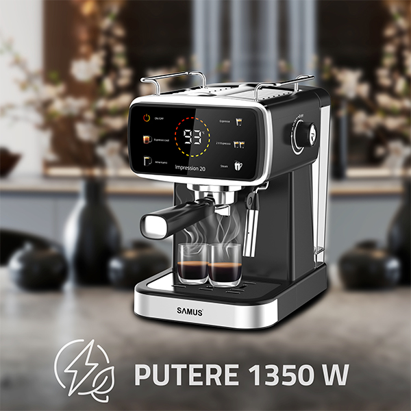 Espressor Samus Impression 20 Control Tactil Pompa 20 Bari 5 Bauturi Ecran Color 1350W Negru Inox [6]