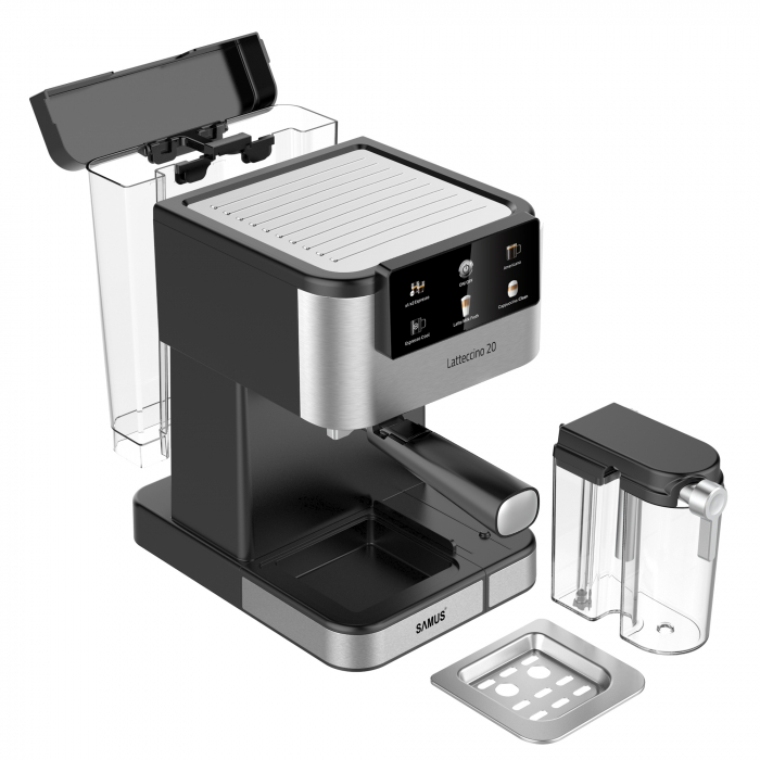 Espressor Samus Latteccino 20, 20 bar, rezervor lapte 500 ml și apă 1,5 L, control tactil, 6 tipuri băuturi (incl. cappuccino, latte), 1350 W, negru-inox [3]