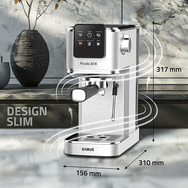 Espressor Samus Piccolo 20 K Pompa 20 Bari Tactil 5 Bauturi Cafea Macinata sau Capsule 1350W Inox [7]