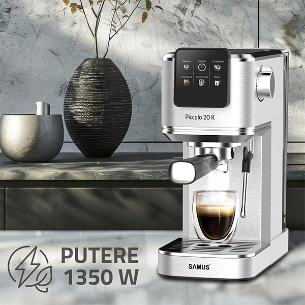 Espressor Samus Piccolo 20 K Pompa 20 Bari Tactil 5 Bauturi Cafea Macinata sau Capsule 1350W Inox [9]