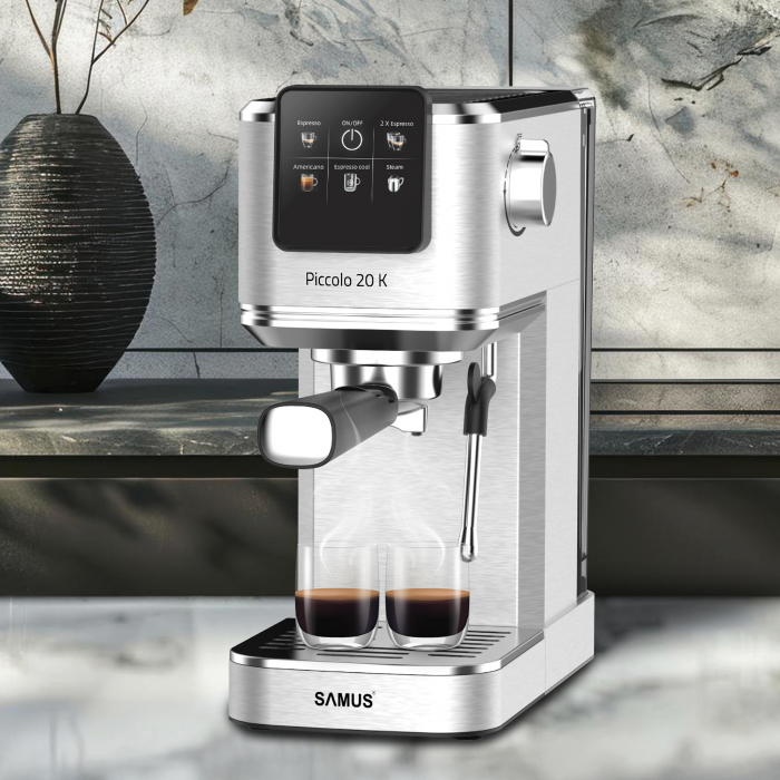 Espressor Samus Piccolo 20 K Pompa 20 Bari Tactil 5 Bauturi Cafea Macinata sau Capsule 1350W Inox [5]