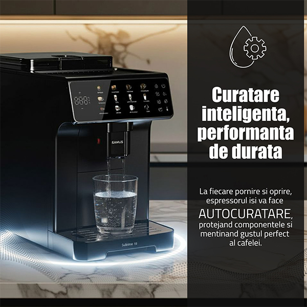 Espressor Samus Sublime 19, automat cu râșniță profesională, 19 bari, ecran digital 5", 10 băuturi, sistem lapte, 2 L, 1200–1400 W [3]