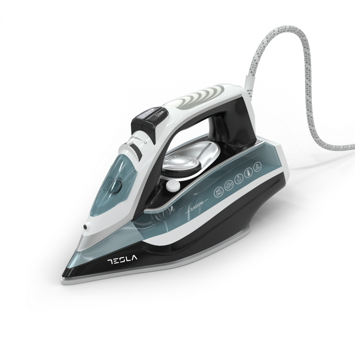 Fier de calcat Tesla IR302BL, 2400 W, talpa ceramica, rezervor 380 ml, 25g/min, Functie Anti-Calcar, Functie Anti-Picurare, cablu 1.9 m, Albastru/Negru [2]