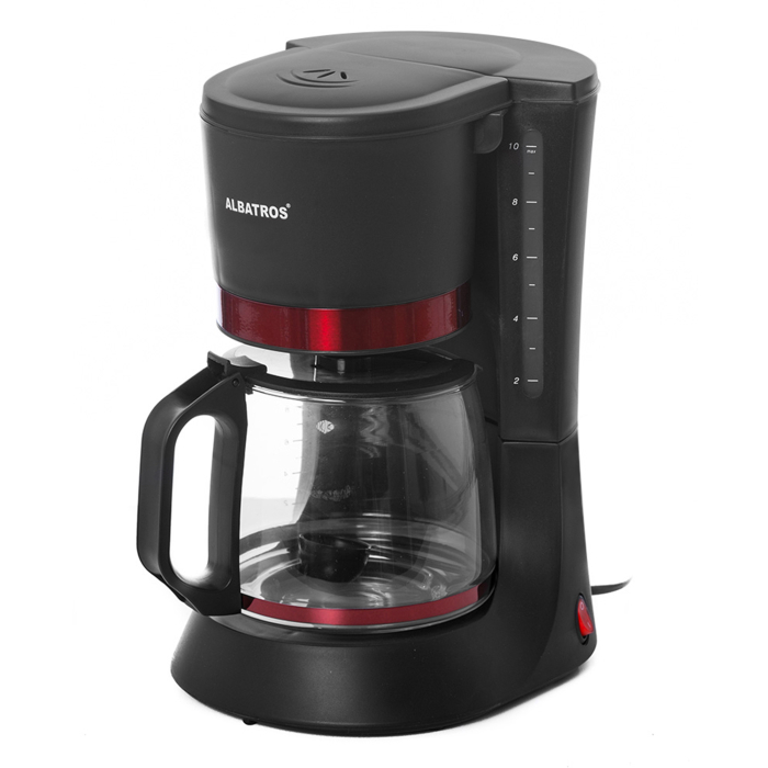 Filtru de cafea Albatros Delicia, 8–10 cești, 680 W, 1.2 L, cană sticlă, negru/roșu [2]