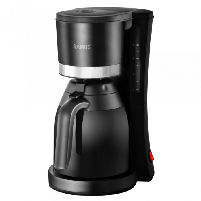 Filtru de Cafea cu Cană Termos Samus ELITE – 800W, 6-8 Cești, Rezervor 1L, Păstrează Cafeaua Caldă, Filtru Permanent, Design Elegant, Negru [1]