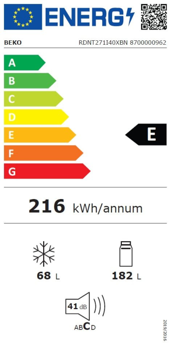 Frigider cu 2 usi Beko, No Frost, 250 L, 165 H, Clasa energetica E, Consum anual energie (kWh): 216 kWh, Metal Look [9]
