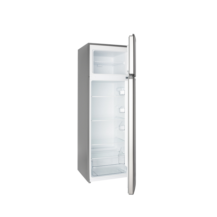 Frigider cu 2 usi Daewoo Static, congelatorul sus, volum net 235L (194l + 41l), clasa E, control mecanic, usi reversibile, raft pentru sticle, Inox [4]