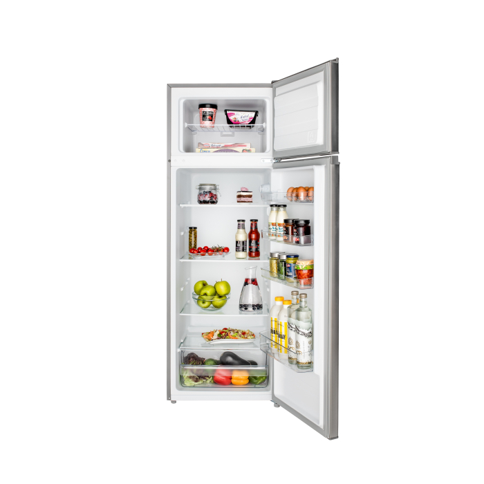 Frigider cu 2 usi Daewoo Static, congelatorul sus, volum net 235L (194l + 41l), clasa E, control mecanic, usi reversibile, raft pentru sticle, Inox [5]