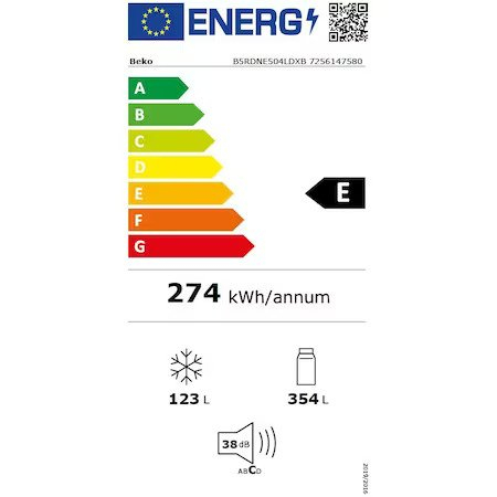 Frigider cu doua usi Beko B5RDNE504LDXB, 477 L, No Frost, HarvestFresh, Everfresh+, AeroFlow, Consum anual energie (kWh): 274 kWh, Clasa E, Metal Look [9]