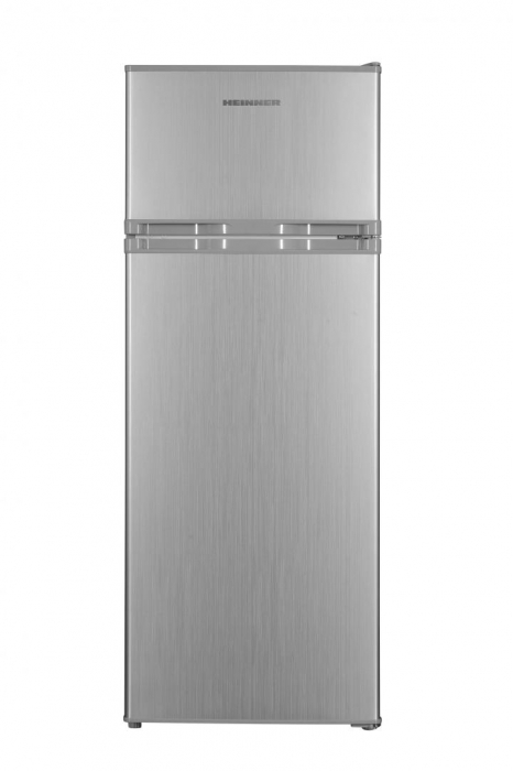 Frigider cu doua usi Heinner HF-H2206SE++, 206 l, Clasa E, lumina LED, 3 rafturi de sticla, H 143 cm, Argintiu [1]