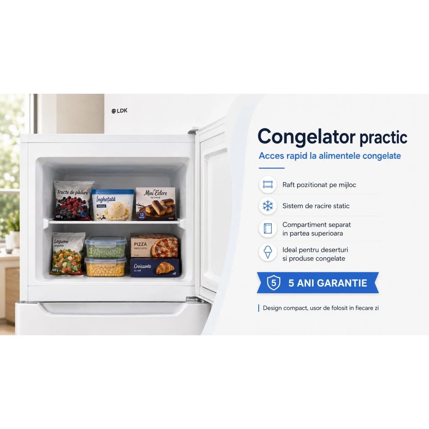 Frigider cu doua usi LDK LF 220W, Clasa E, Capacitate 211 l, H 144 cm, Alb [9]
