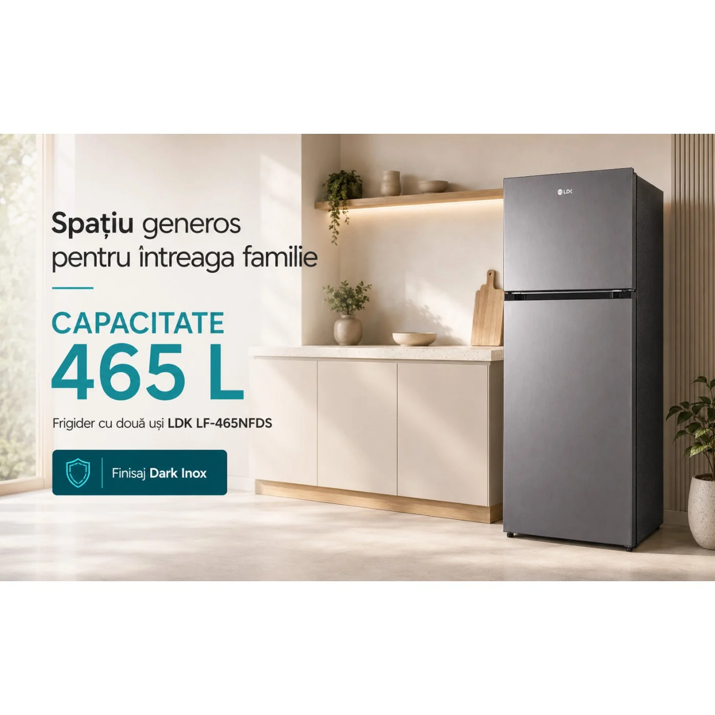Frigider cu doua usi LDK LF-465NFDS, Capacitate 465 l, No Frost, Multi AirFlow, Crisper Box, Termostat ajustabil, H 186 cm, Clasa E, Dark Inox [8]