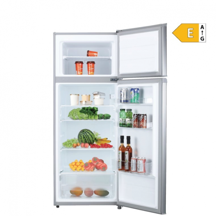 Frigider cu doua usi VIVAX DD-207E S, 204L, Clasa E, Termostat reglabil, Iluminare LED, Usi reversibile, Suprafata painted metal, 3 Rafturi de Sticla securizata, H 143 cm, Argintiu [10]
