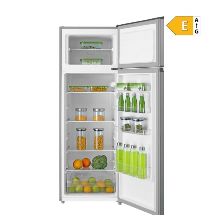 Frigider cu doua usi VIVAX DD-235E S, 235L, Clasa E, Termostat reglabil, Iluminare LED, Usi reversibile, Suprafata painted metal, 4 Rafturi de Sticla securizata, H 160 cm, Argintiu [6]