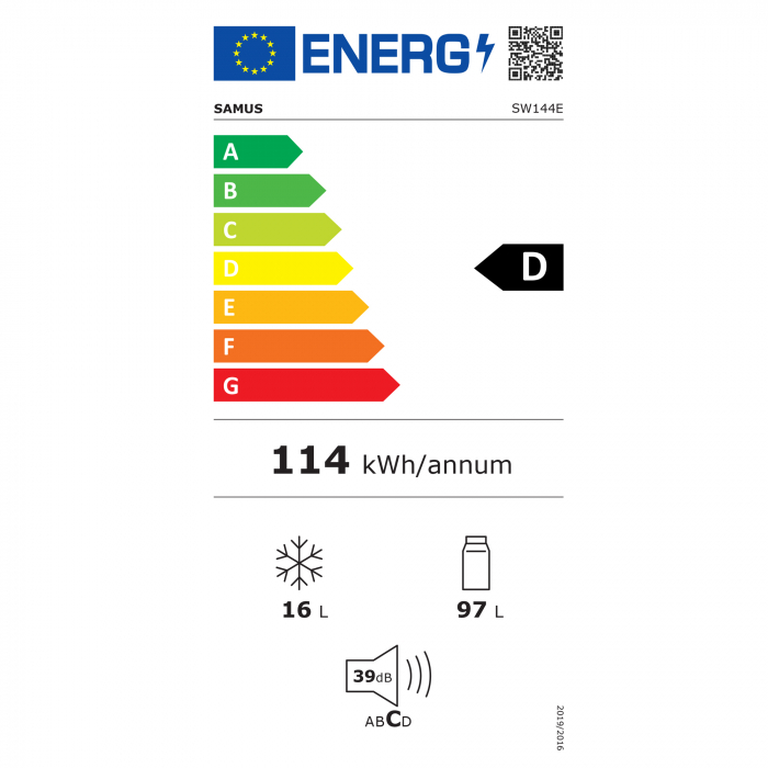Frigider cu o ușă Samus SW144E, 113L, Clasa E, Termostat Reglabil, Ușă Reversibilă, Lumina Interioară, Alb [3]