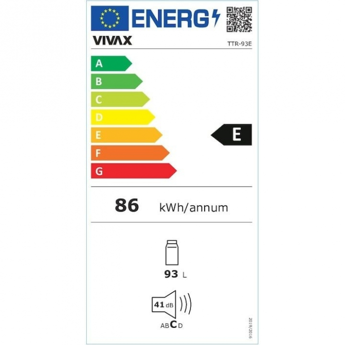 Frigider cu o usa VIVAX TTR-93E, 93L, Clasa E, Termostat reglabil, Iluminare interioara, Compartiment gheata, Usa reversibila, Suprafata painted metal, 2 Rafturi de Sticla securizata, H 85 cm, Alb [8]