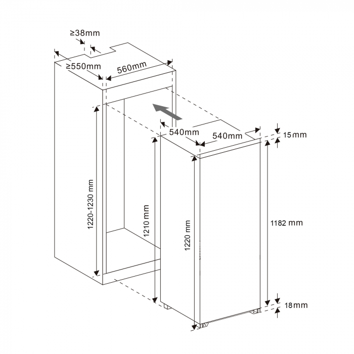 Frigider incorporabil Samus SFBI222, alb, inaltime 123 cm, termostat reglabil, usa reversibila, lumina interioara tip LED, picioare reglabile [2]