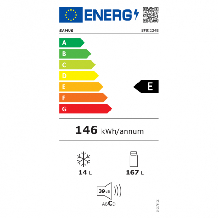 Frigider incorporabil Samus SFBI224E, alb, inaltime 123 cm, termostat reglabil, lumina interioara tip LED, picioare reglabile [2]