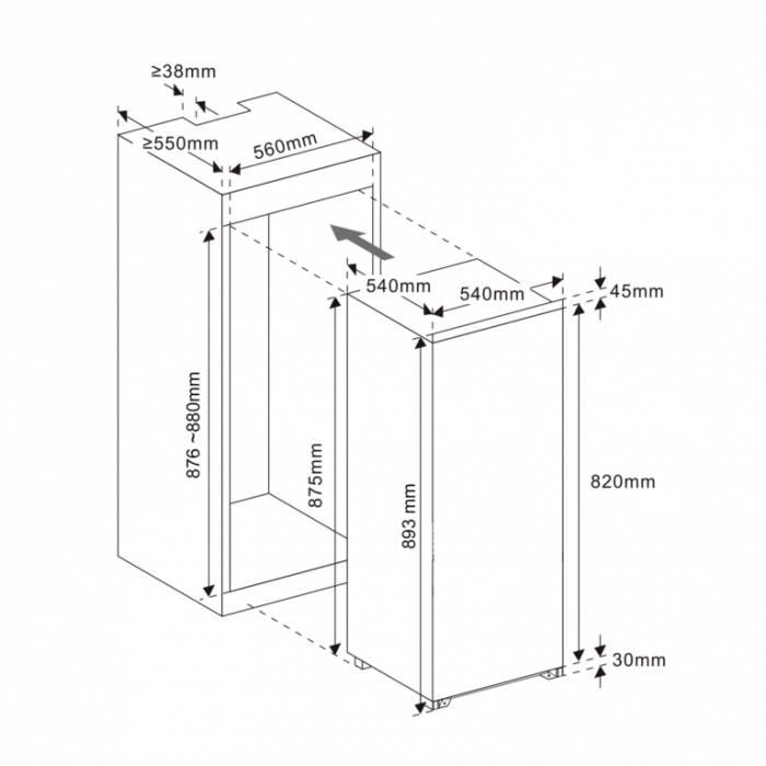 Frigider incorporabil Samus SRBI223, alb, termostat reglabil, usa reversibila, lumina interioara tip LED, picioare reglabile [3]