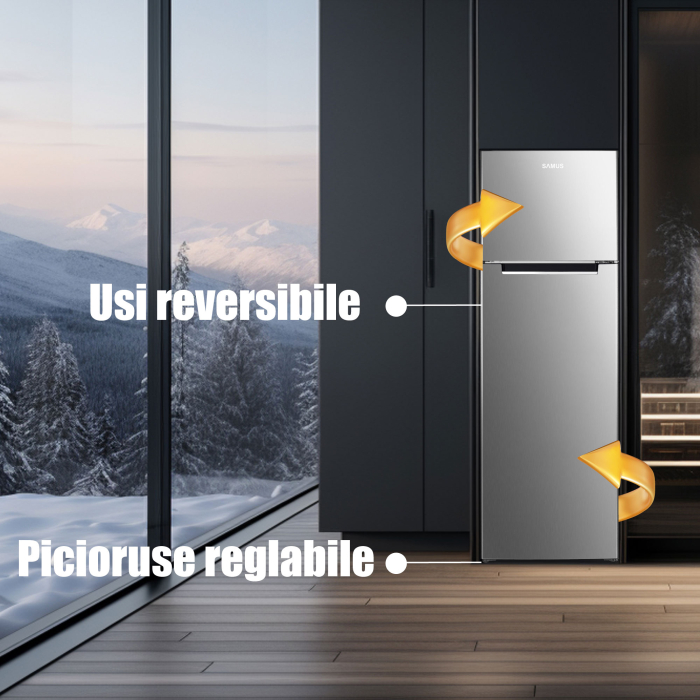 Frigider Samus SX346E, 248 L, Motor Inverter, Clasa E, LED, 4 Rafturi, Uși Reversibile, Inox [7]