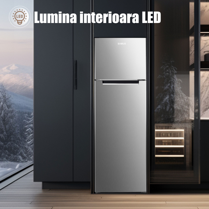 Frigider Samus SX346E, 248 L, Motor Inverter, Clasa E, LED, 4 Rafturi, Uși Reversibile, Inox [6]