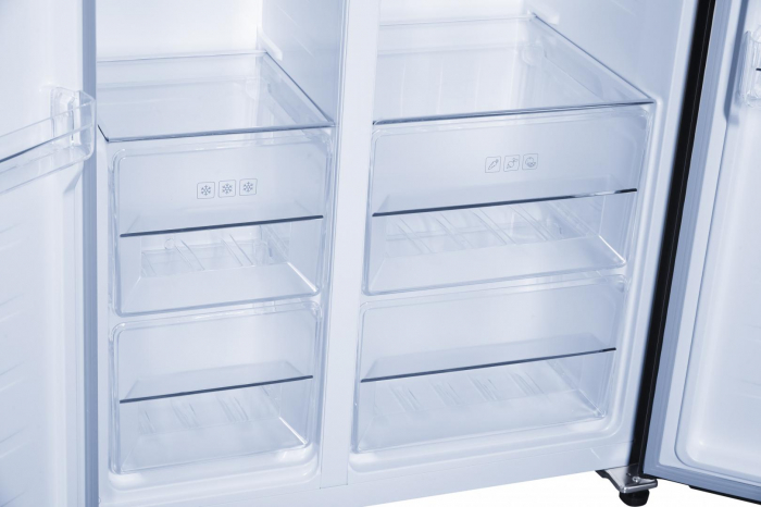 Frigider Side by Side Heinner HSBS-H442NFBKE++, 436 l, No Frost, Display, Functie Smart, Congelare si racire rapida, Clasa E, H 176.5 cm, Negru [2]