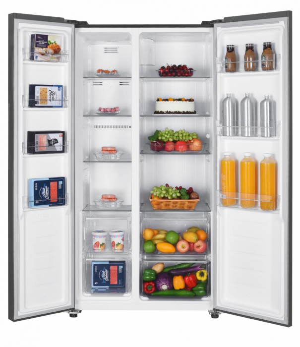 Frigider Side by Side Heinner HSBS-H442NFGWHE++, 442 l, Total NoFrost, Clasa E, Inaltime 177 cm, Sticla alba [3]