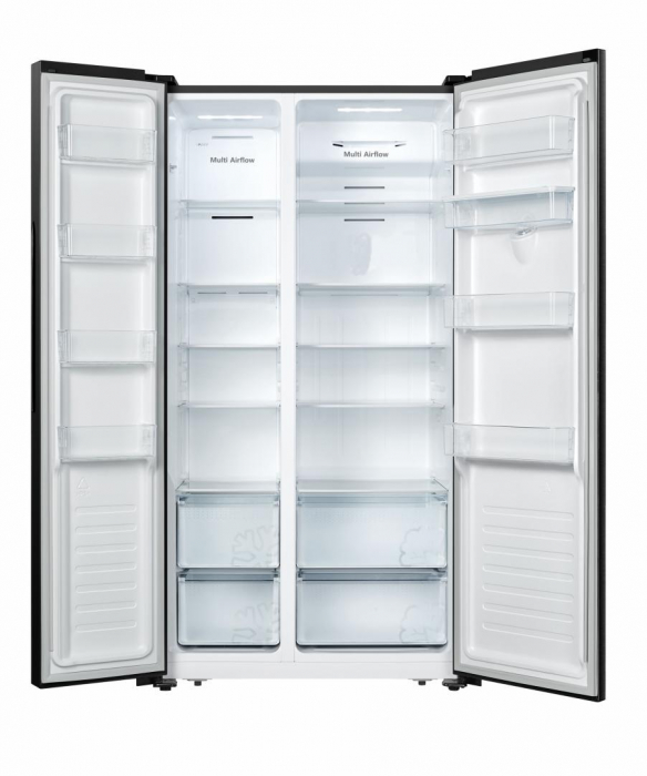 Frigider side by side Heinner HSBS-HS519NFBKWDE++, 519 l, Full No Frost, Clasa E, Dozator de apa, Alarma usa deschisa, H 1786 cm, Negru [1]