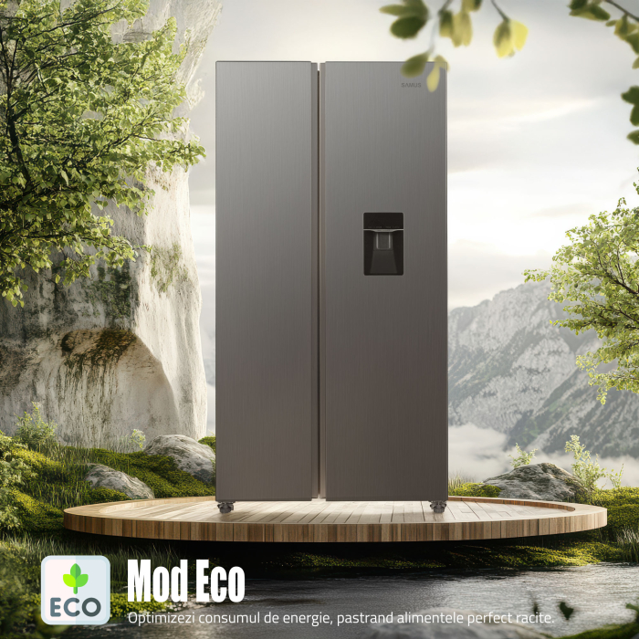 Frigider Side by Side Samus SSX-558NFDE, 439 L, Full No Frost, Dozator apă, Clasa E, Inox, Display LCD [12]