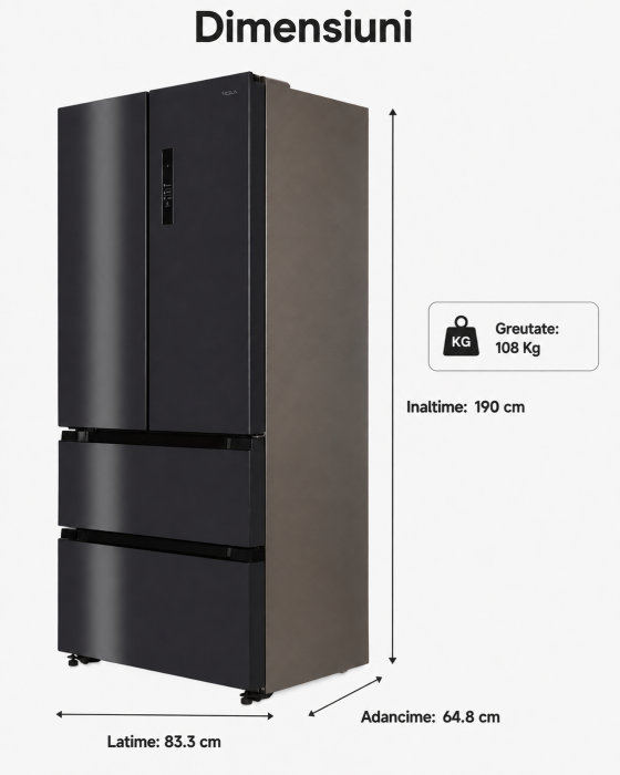 Frigider side-by-side Tesla RF5200FMAE, 512 l, Clasa E, Total No Frost, Motor Inverter, Display LED, H 190 cm, Inox Negru [2]