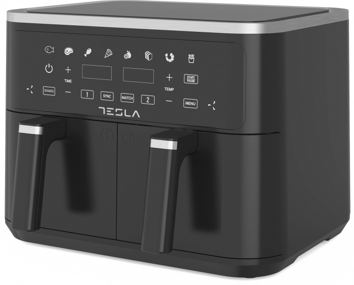 Friteuza aer cald Tesla AF900BSD, 9 L, Cos dublu, 2400W, Panou digital, 8 programe, Smart sync, Negru [2]