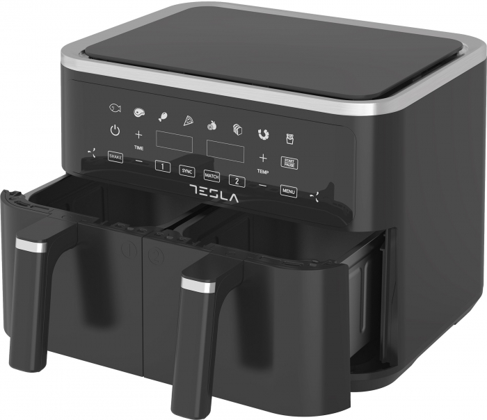 Friteuza aer cald Tesla AF900BSD, 9 L, Cos dublu, 2400W, Panou digital, 8 programe, Smart sync, Negru [3]