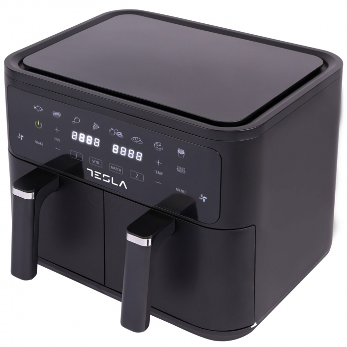 Friteuza aer cald Tesla AF900BSD, 9 L, Cos dublu, 2400W, Panou digital, 8 programe, Smart sync, Negru [7]