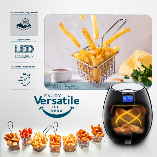 Friteuza Air Fryer, putere 1500W, capacitate 3L, Timer 30minute, panou digital / ZLN-3604 [6]
