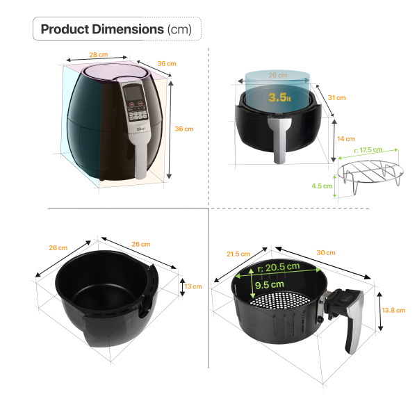 Friteuza Air Fryer, putere 1500W, capacitate 3L, Timer 30minute, panou digital / ZLN-3604 [5]