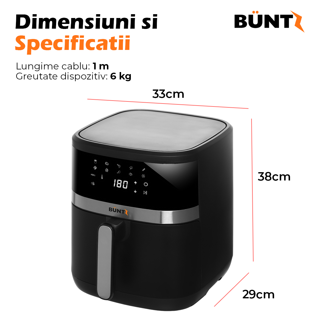 Friteuza cu aer cald digitala XL BÜNTZ Arete BAF-65S, 1600W, 6.5L, 10 programe presetate, termostat reglabil: 80-200˚ C, timer 60 min, Negru [4]