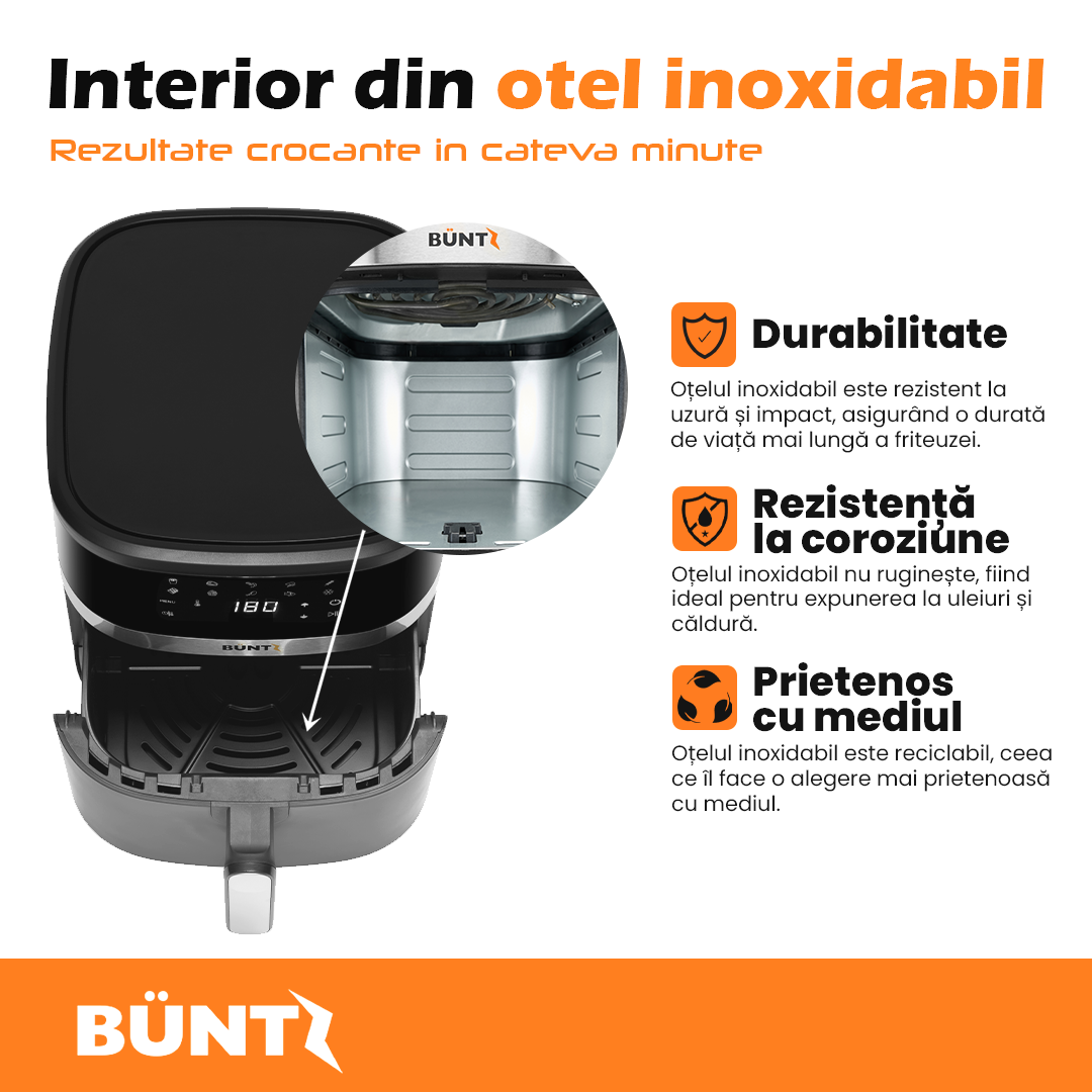 Friteuza cu aer cald digitala XL BÜNTZ Arete BAF-65S, 1600W, 6.5L, 10 programe presetate, termostat reglabil: 80-200˚ C, timer 60 min, Negru [5]