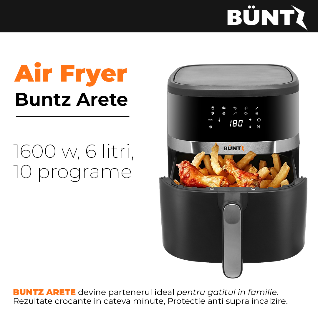 Friteuza cu aer cald digitala XL BÜNTZ Arete BAF-65S, 1600W, 6.5L, 10 programe presetate, termostat reglabil: 80-200˚ C, timer 60 min, Negru [3]