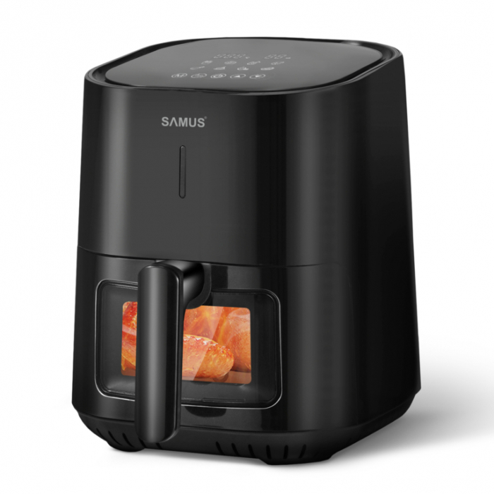 Friteuza cu aer cald Samus AF4-S1200DW, 1200 W, 4 litri, 8 programe, timer, tehnologie Fry Force 360 grade, control digital tactil, neagra [2]